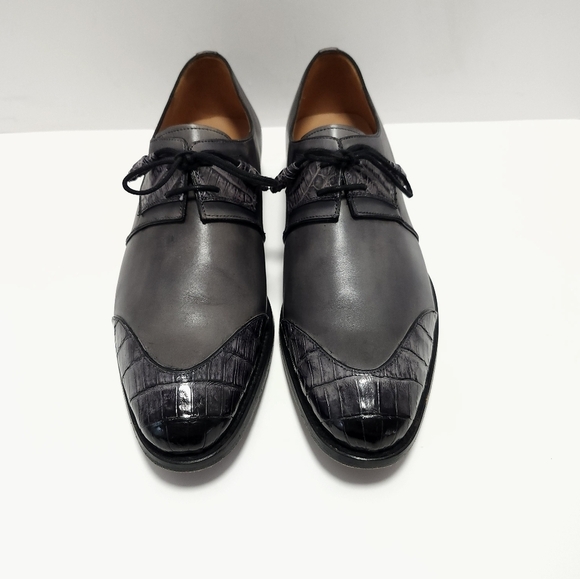 Mezlan Boyd Mens Crocodile Calfskin Shoes Size 9 M Grey Made In Spain - Picture 2 of 10